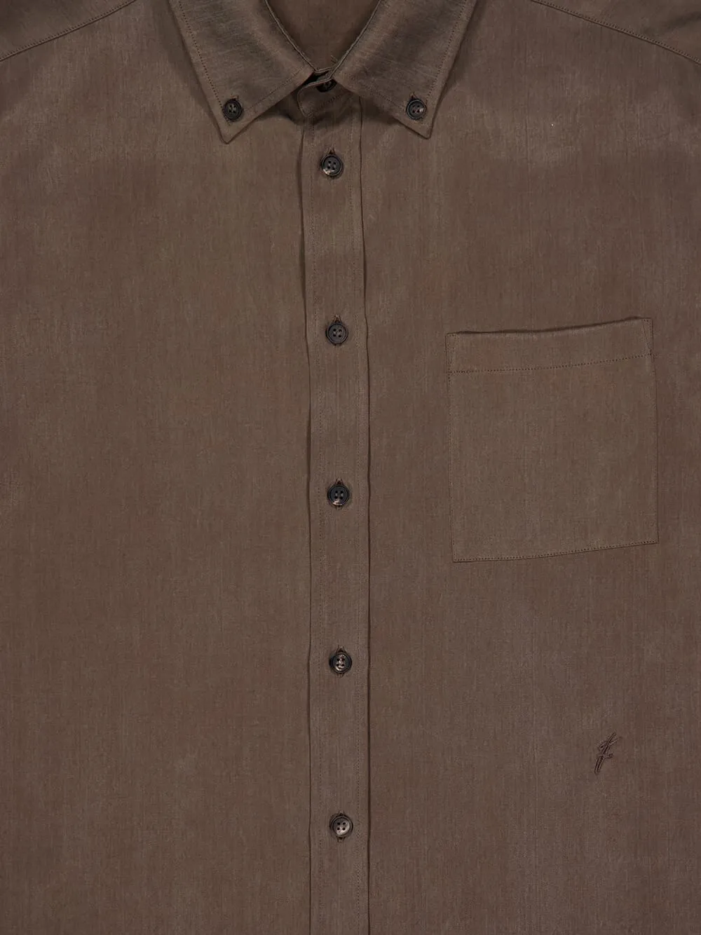 Brown Button-Up Shirt in Matt Satin Lyocell