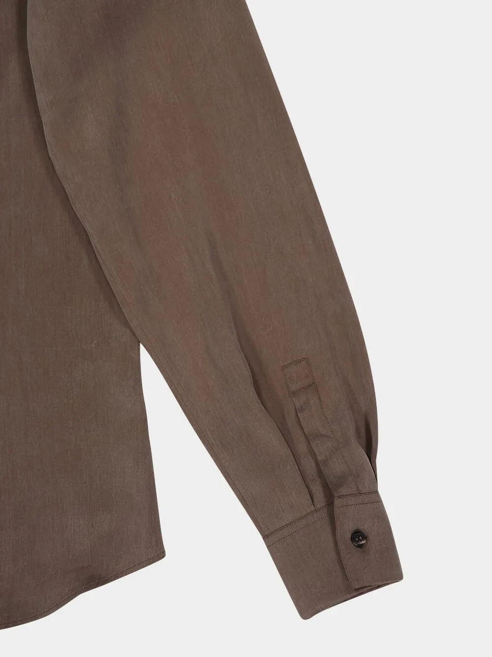 Brown Button-Up Shirt in Matt Satin Lyocell