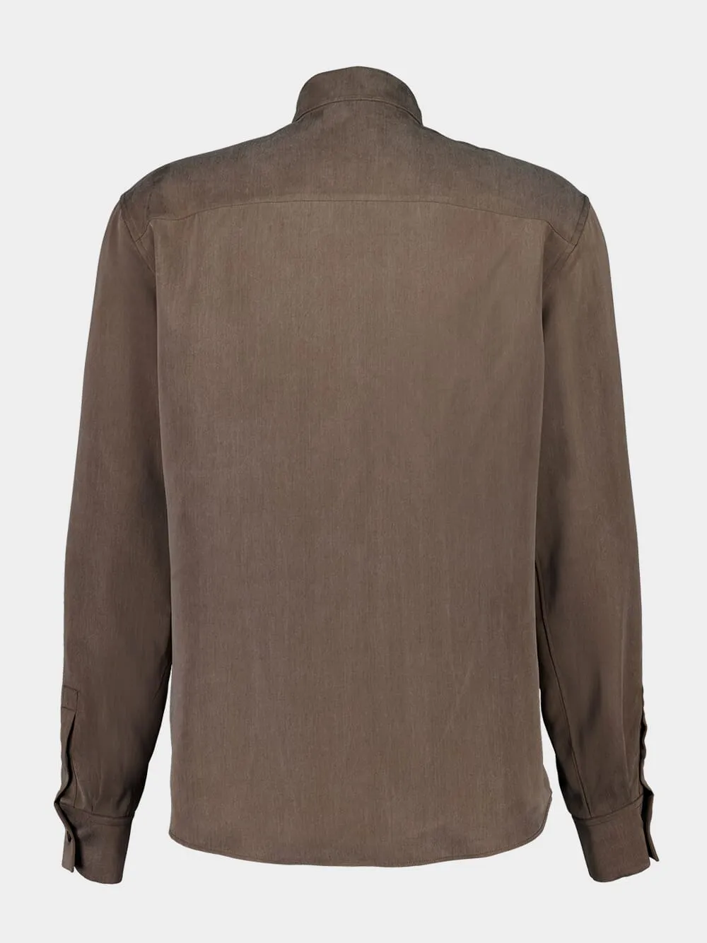 Brown Button-Up Shirt in Matt Satin Lyocell