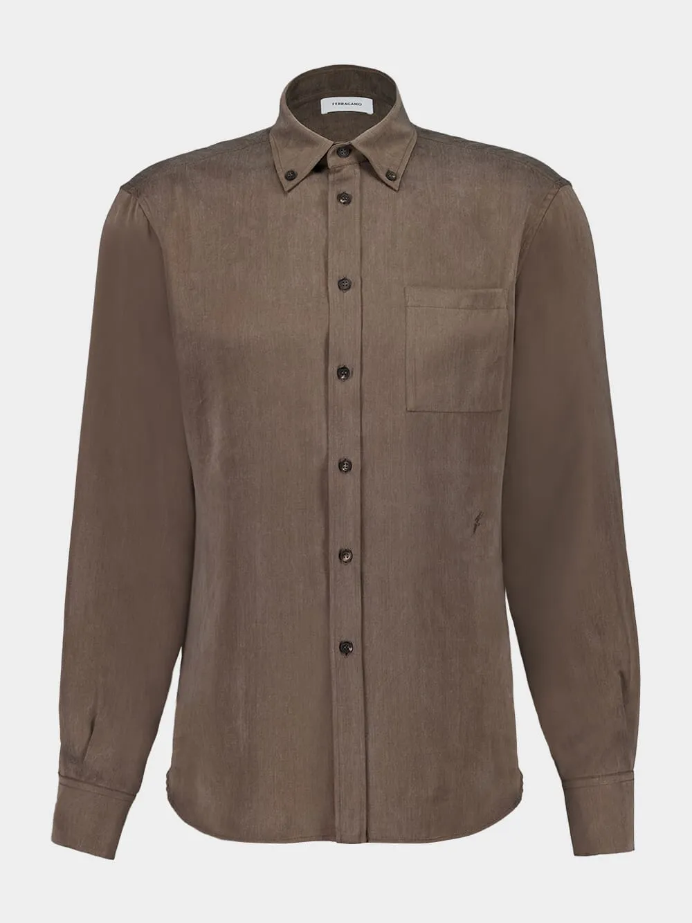 Brown Button-Up Shirt in Matt Satin Lyocell