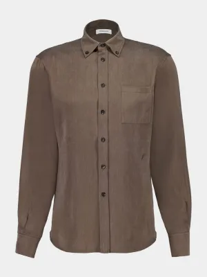 Brown Button-Up Shirt in Matt Satin Lyocell