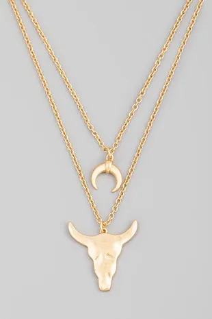 Bull and Moon Gold Layered Necklace