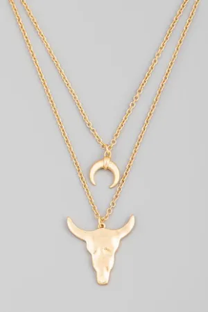 Bull and Moon Gold Layered Necklace