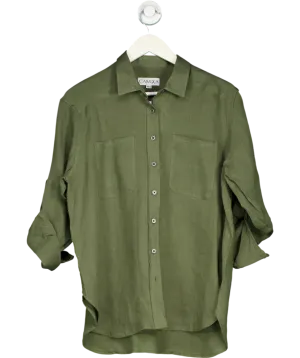 CAMIXA Luna Olive Green Oversized Linen Shirt With Pockets UK XS/S