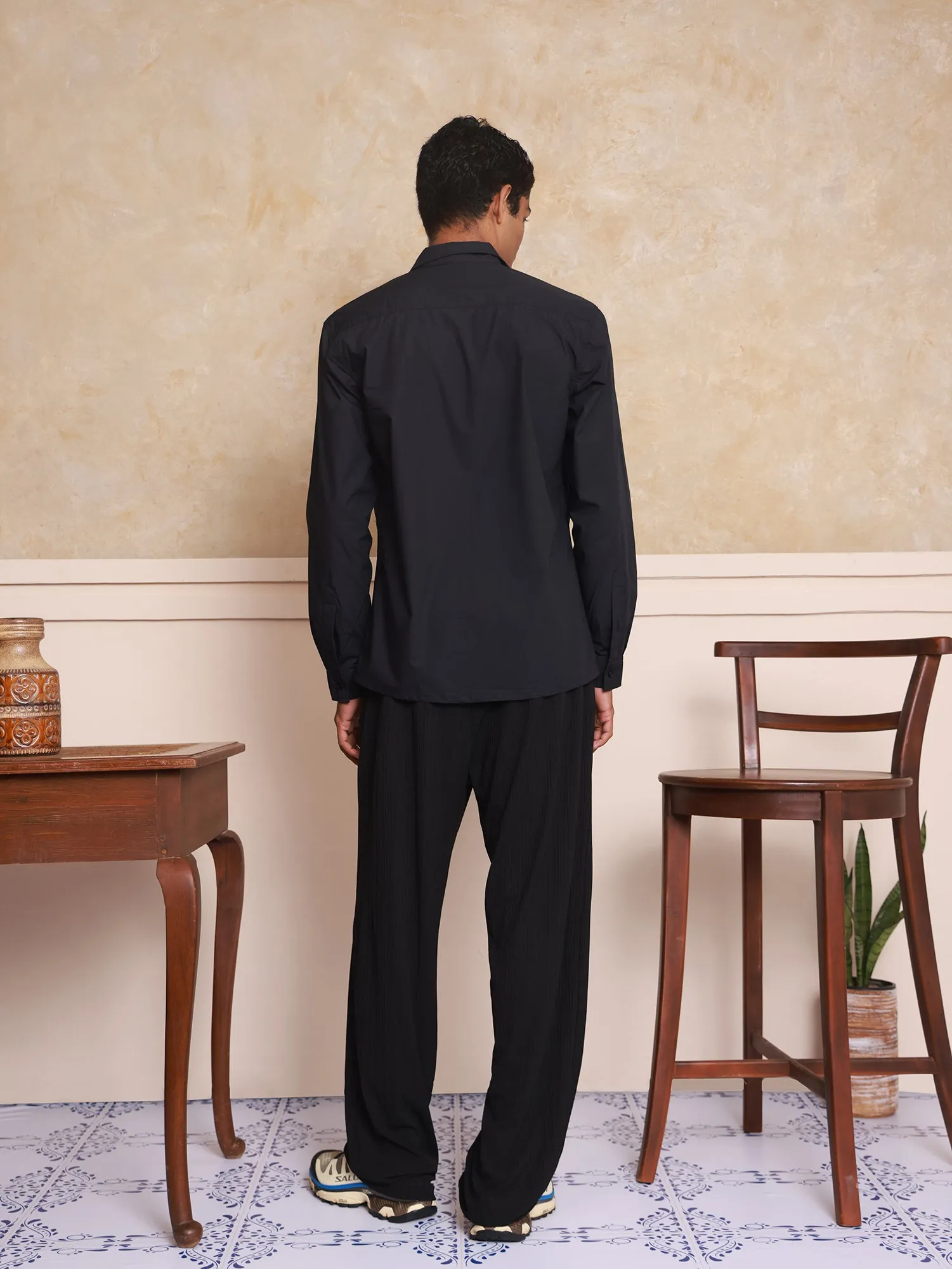 Camp collar detailed soft cotton shirt