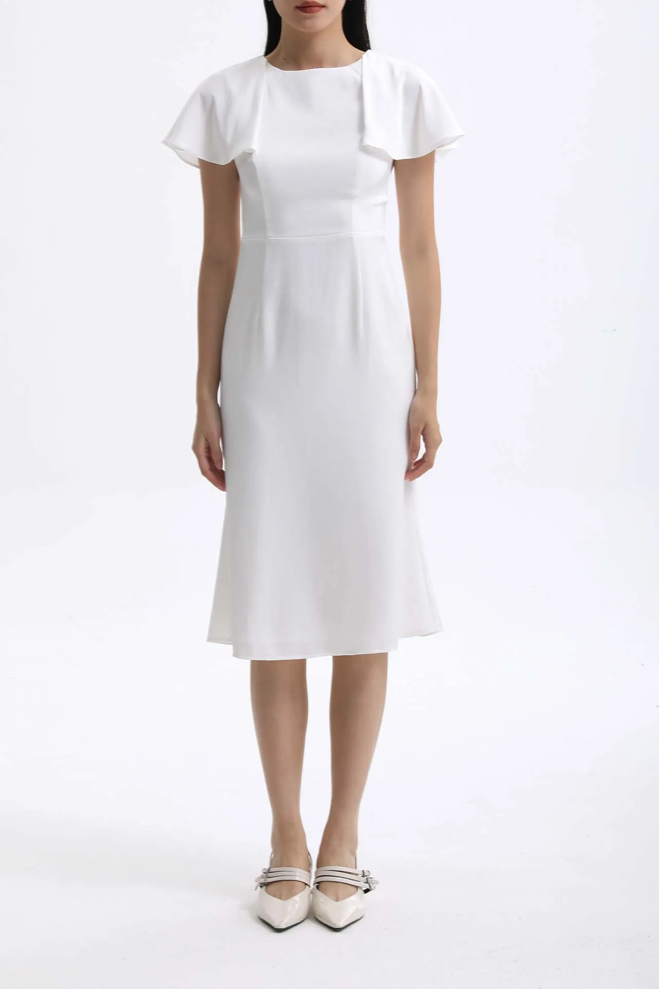 CAPE STYLE DRESS IN WHITE