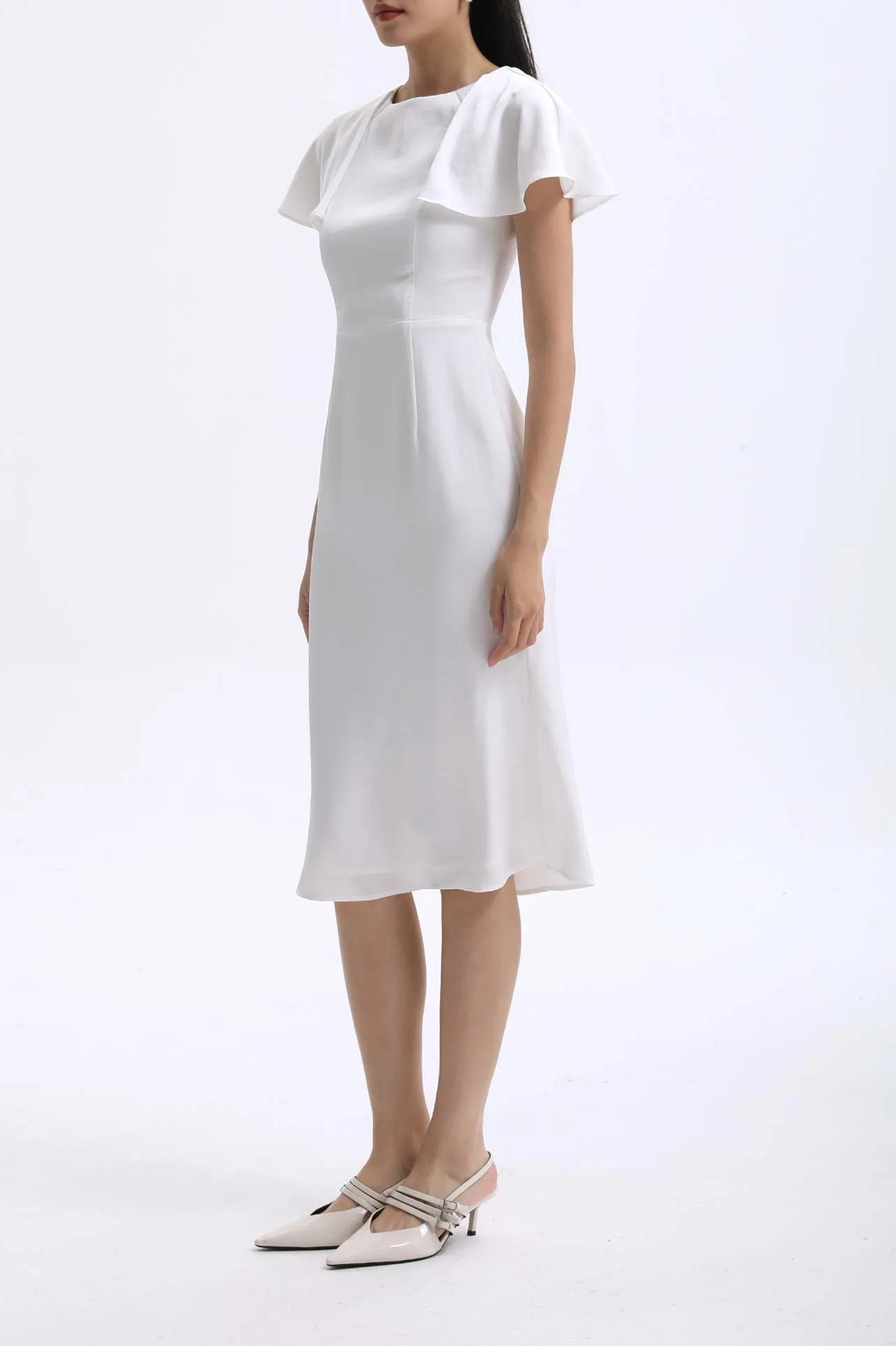 CAPE STYLE DRESS IN WHITE