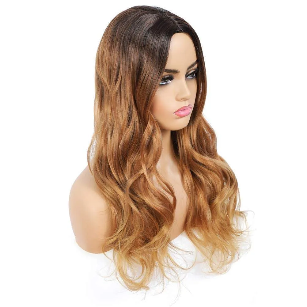 Caramel blonde with highlights | realistic looking | human hair feel | premium synthetic high temperature 150% density 24" wig | best seller