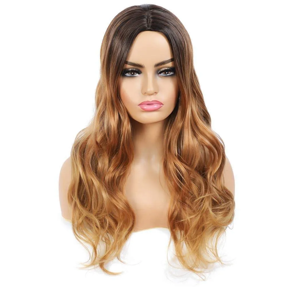 Caramel blonde with highlights | realistic looking | human hair feel | premium synthetic high temperature 150% density 24" wig | best seller