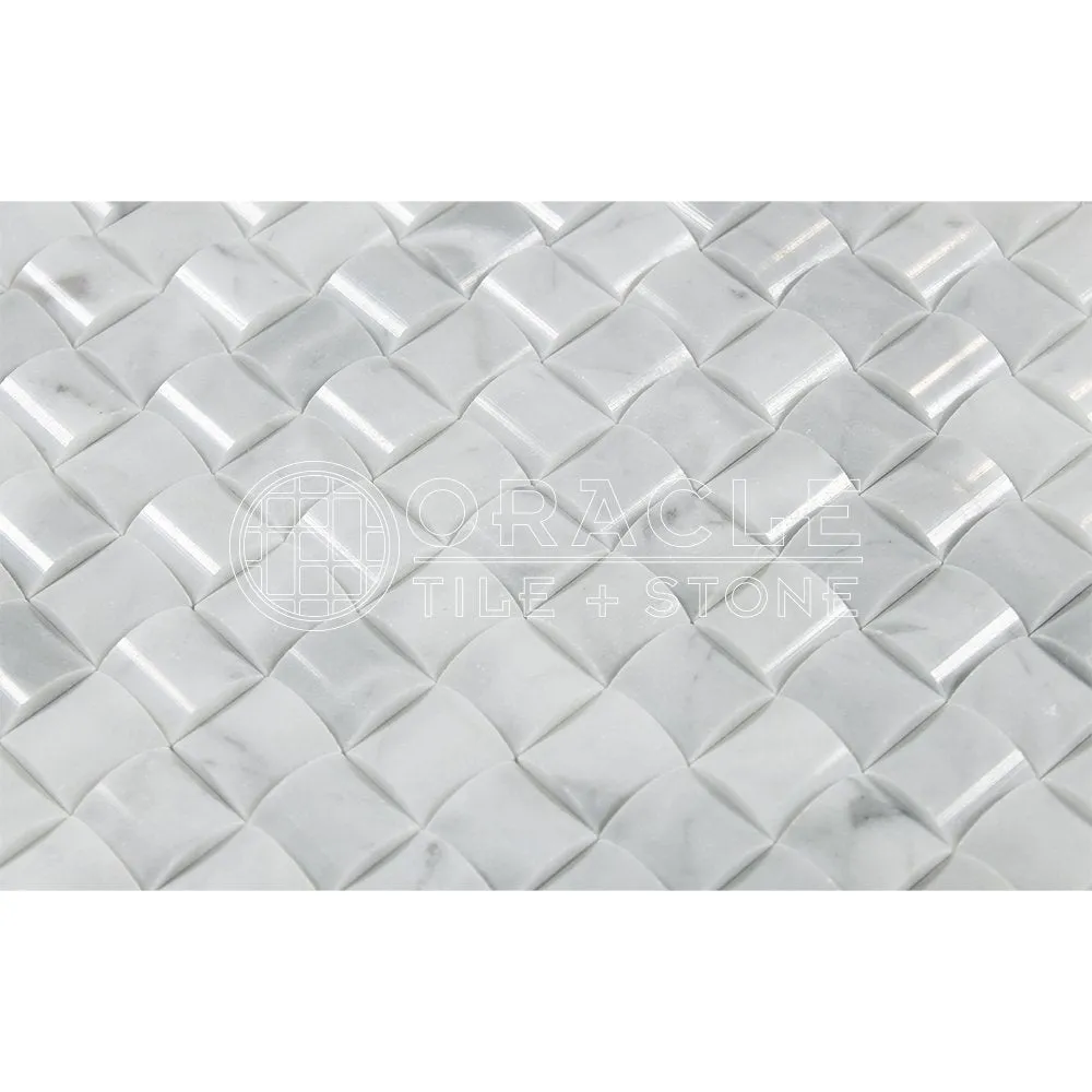 Carrara White Italian (Bianco Carrara) Marble 3D Small Bread Mosaic, Polished