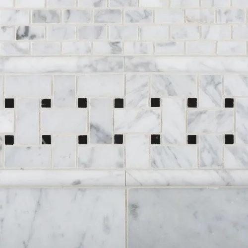 Carrara White Marble Polished Baby Brick Mosaic Tile - 6" X 6" Sample