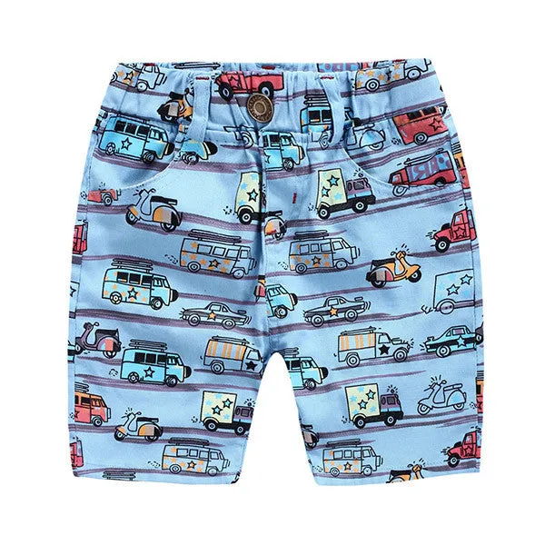 Casual Boys Print Shorts Kids Summer Clothes Cartoon Cars Elatisc Waist Pants For 2~7Y Boy Children Boys Beach Shorts CI030
