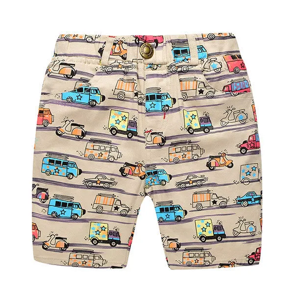 Casual Boys Print Shorts Kids Summer Clothes Cartoon Cars Elatisc Waist Pants For 2~7Y Boy Children Boys Beach Shorts CI030