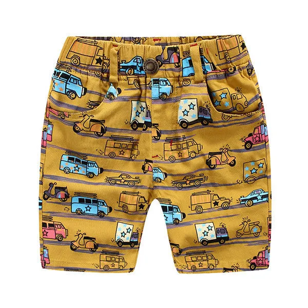 Casual Boys Print Shorts Kids Summer Clothes Cartoon Cars Elatisc Waist Pants For 2~7Y Boy Children Boys Beach Shorts CI030