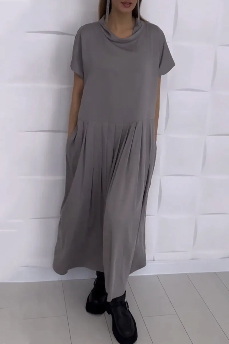Casual Simplicity Print Solid Patchwork Asymmetrical Collar Short Sleeve Dress Dresses