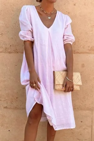 Casual Solid V Neck Princess Dresses(6 Colors)