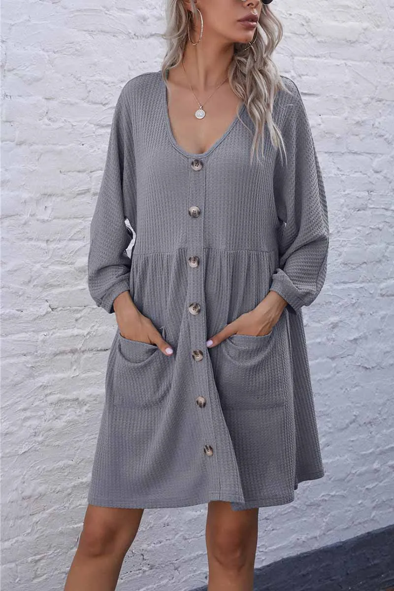 Chicindress V-Neck Buttoned Loose Knit Hem Mini Dresses
