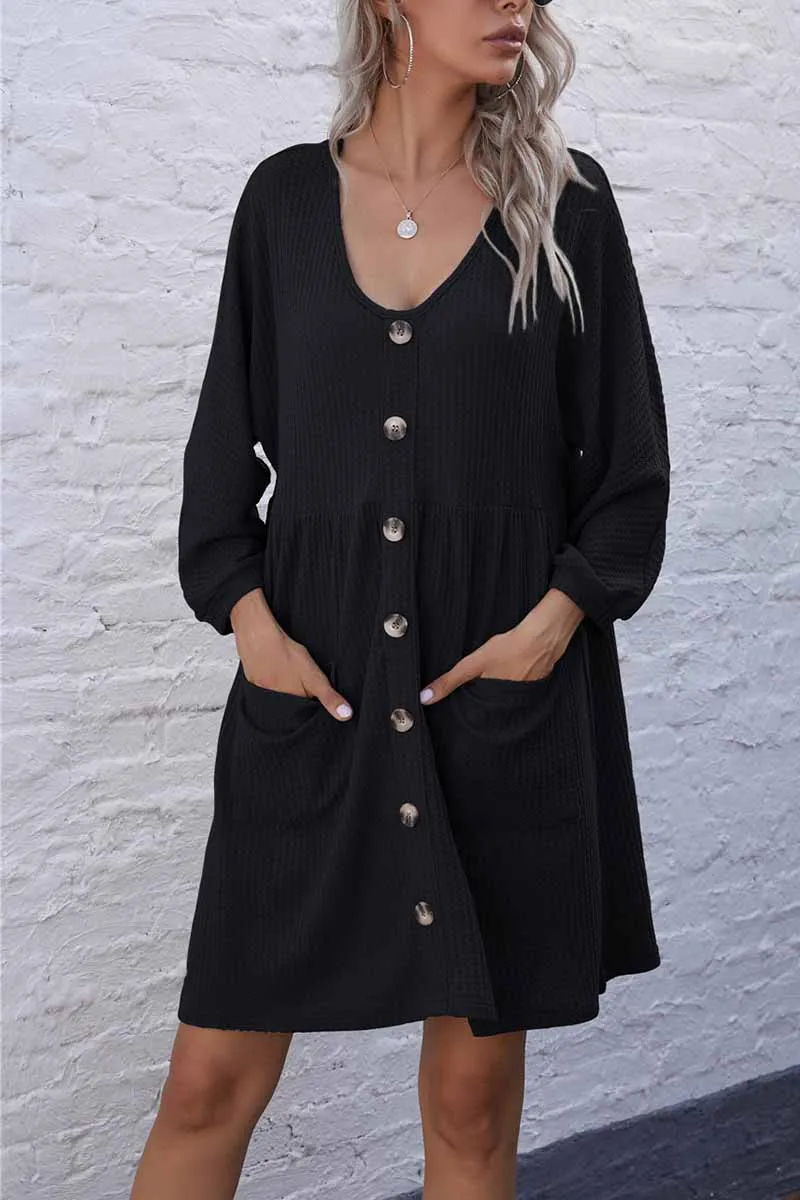 Chicindress V-Neck Buttoned Loose Knit Hem Mini Dresses