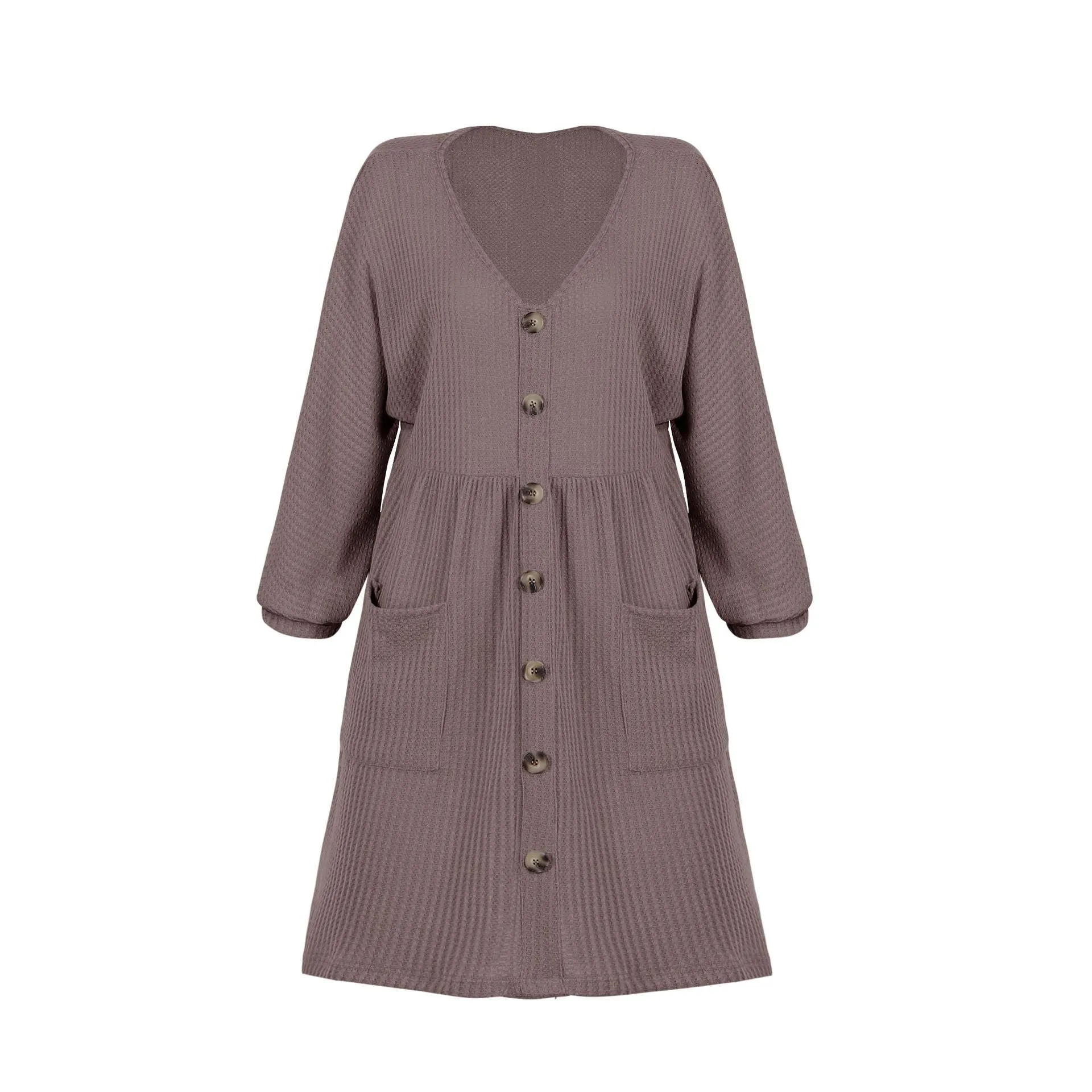 Chicindress V-Neck Buttoned Loose Knit Hem Mini Dresses