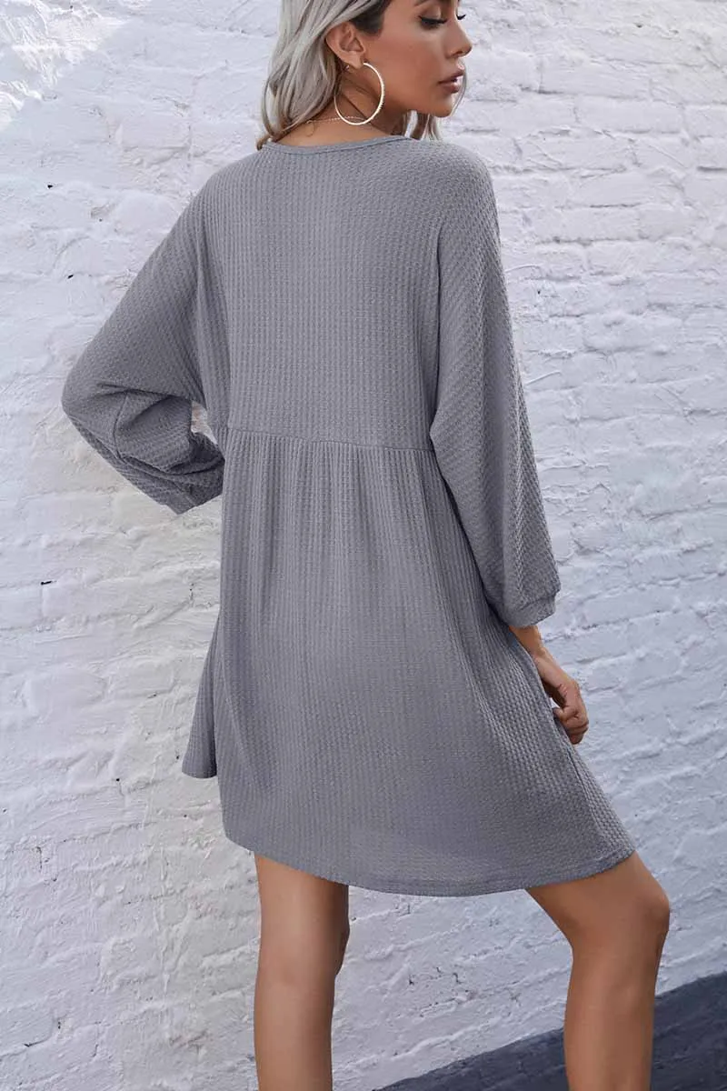 Chicindress V-Neck Buttoned Loose Knit Hem Mini Dresses