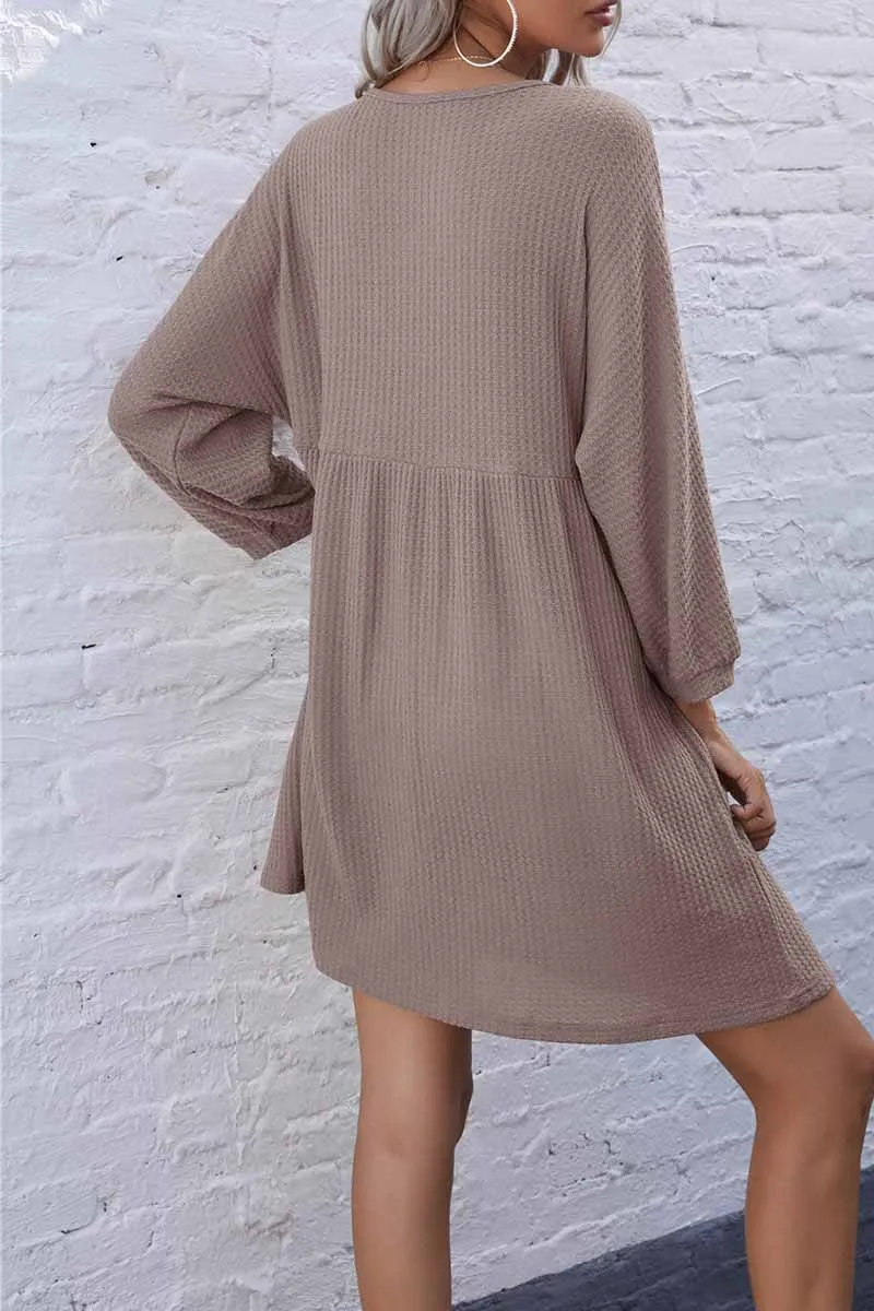 Chicindress V-Neck Buttoned Loose Knit Hem Mini Dresses