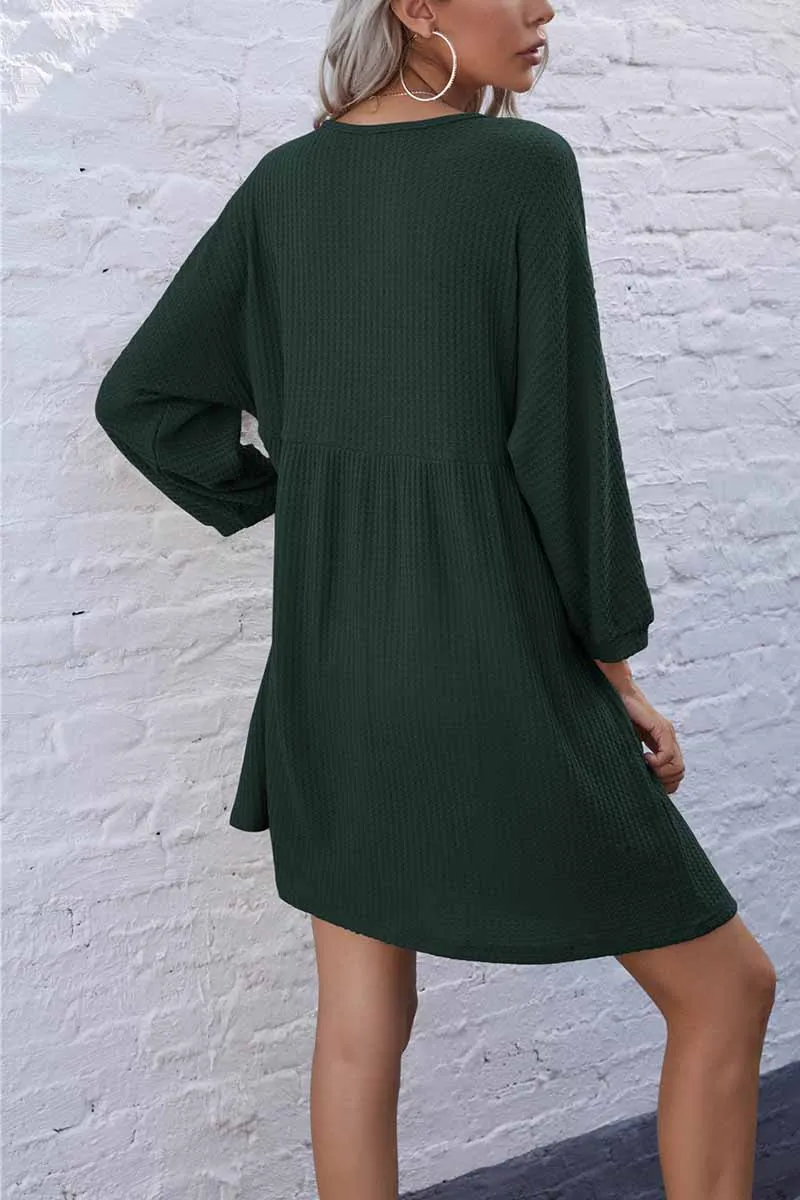 Chicindress V-Neck Buttoned Loose Knit Hem Mini Dresses