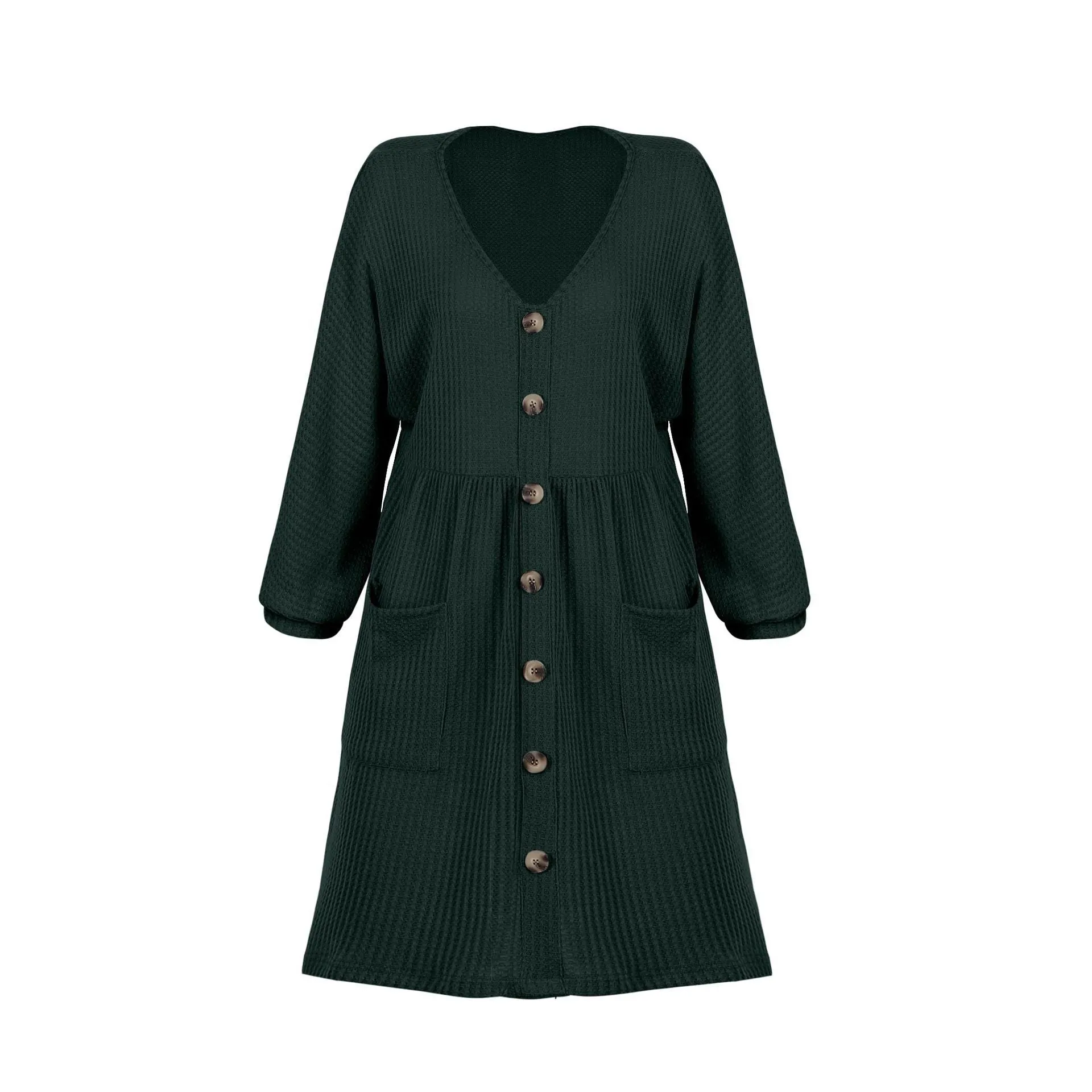 Chicindress V-Neck Buttoned Loose Knit Hem Mini Dresses