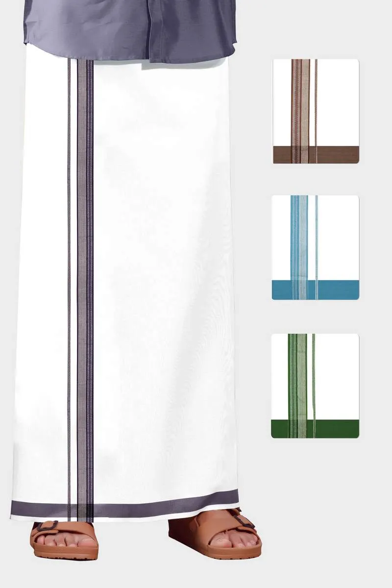Classic Imran - Taupe Brown Smooth Cotton Double Layered Dhoti With Fancy Borders | Uathayam