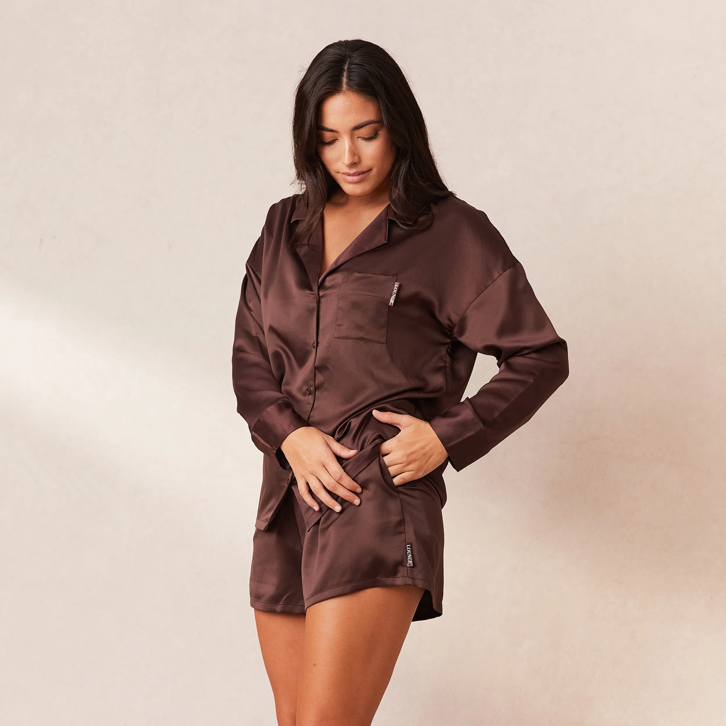 Classic Satin Short de Pyjama - Chocolat