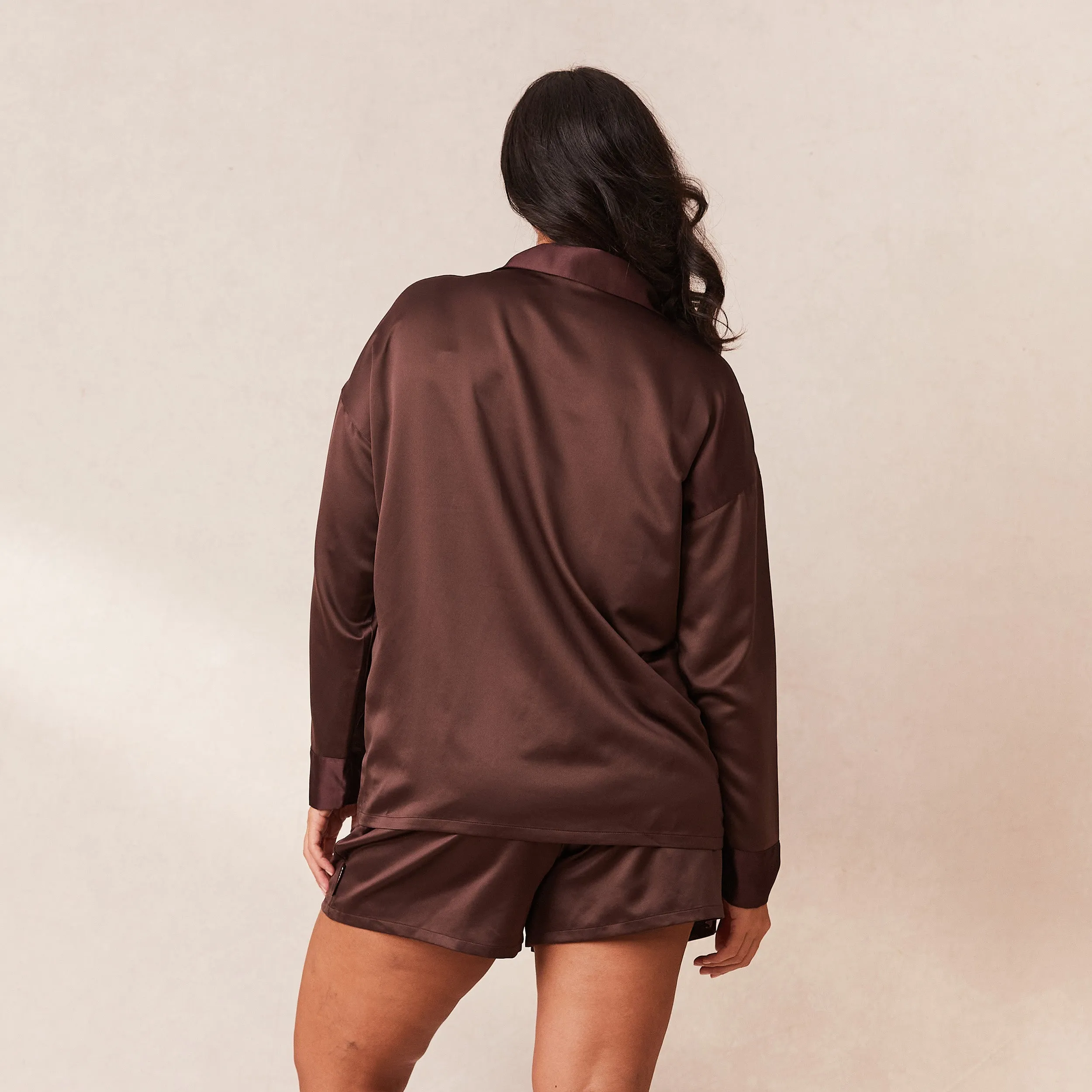 Classic Satin Short de Pyjama - Chocolat