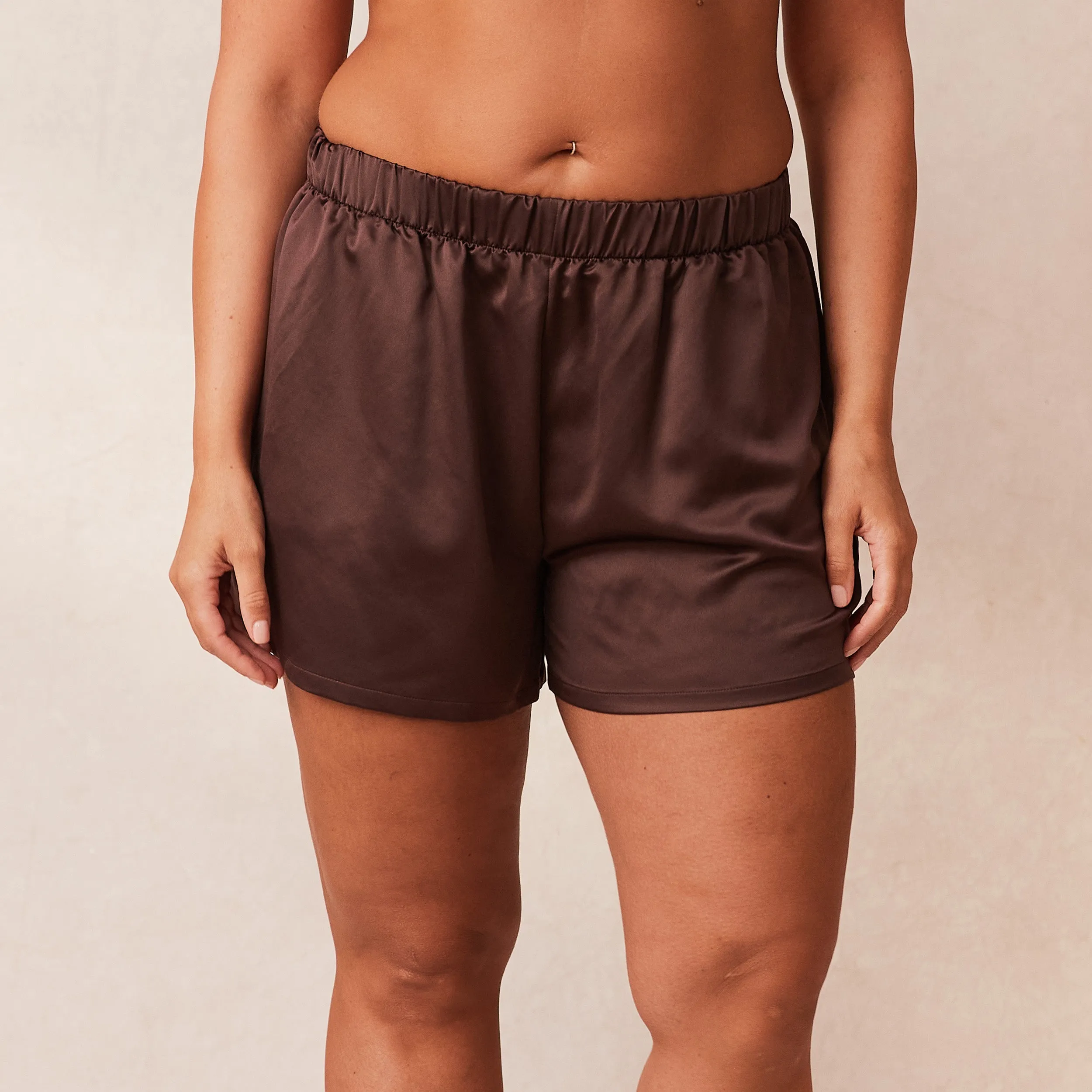 Classic Satin Short de Pyjama - Chocolat