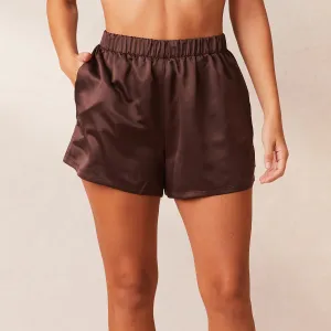 Classic Satin Short de Pyjama - Chocolat