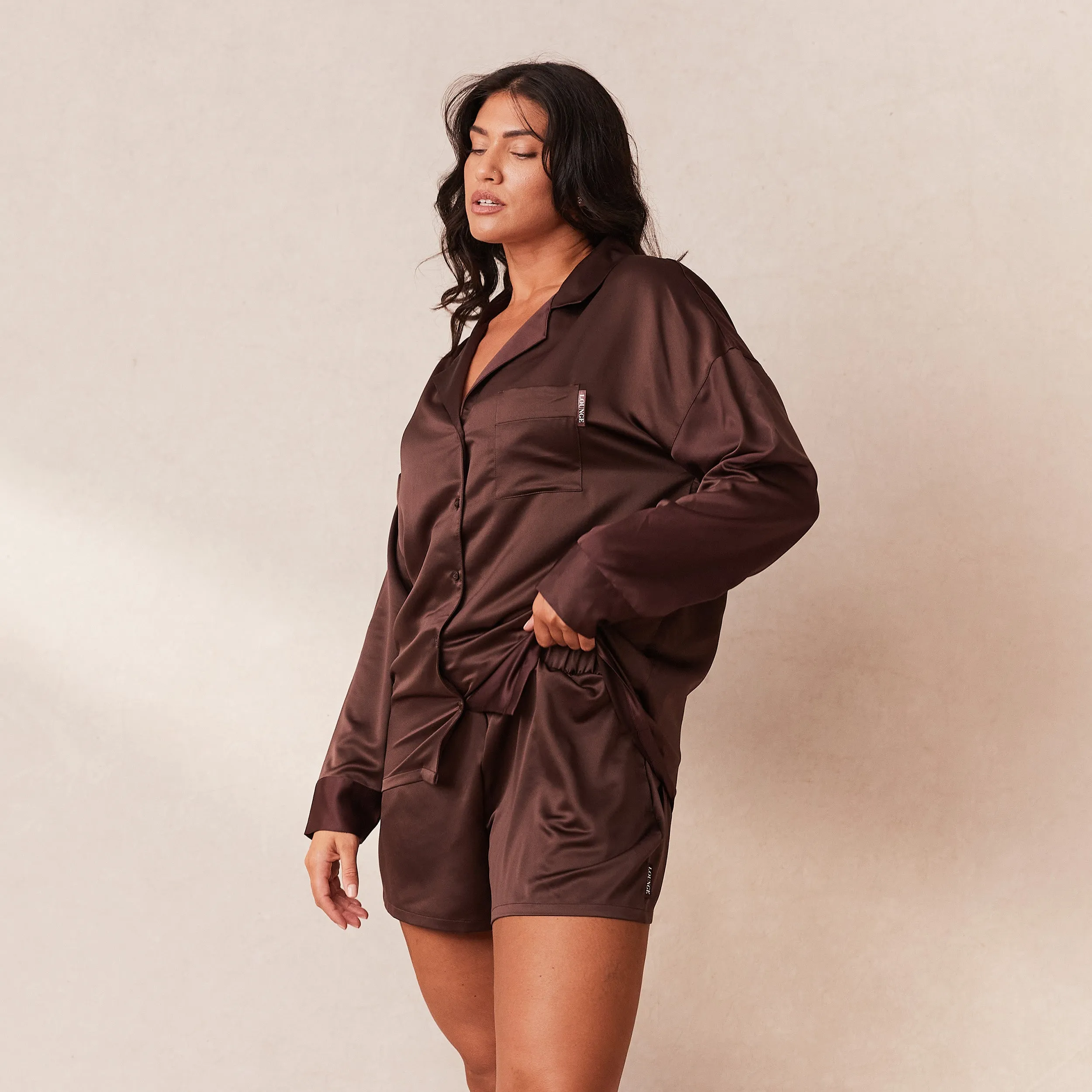 Classic Satin Short de Pyjama - Chocolat