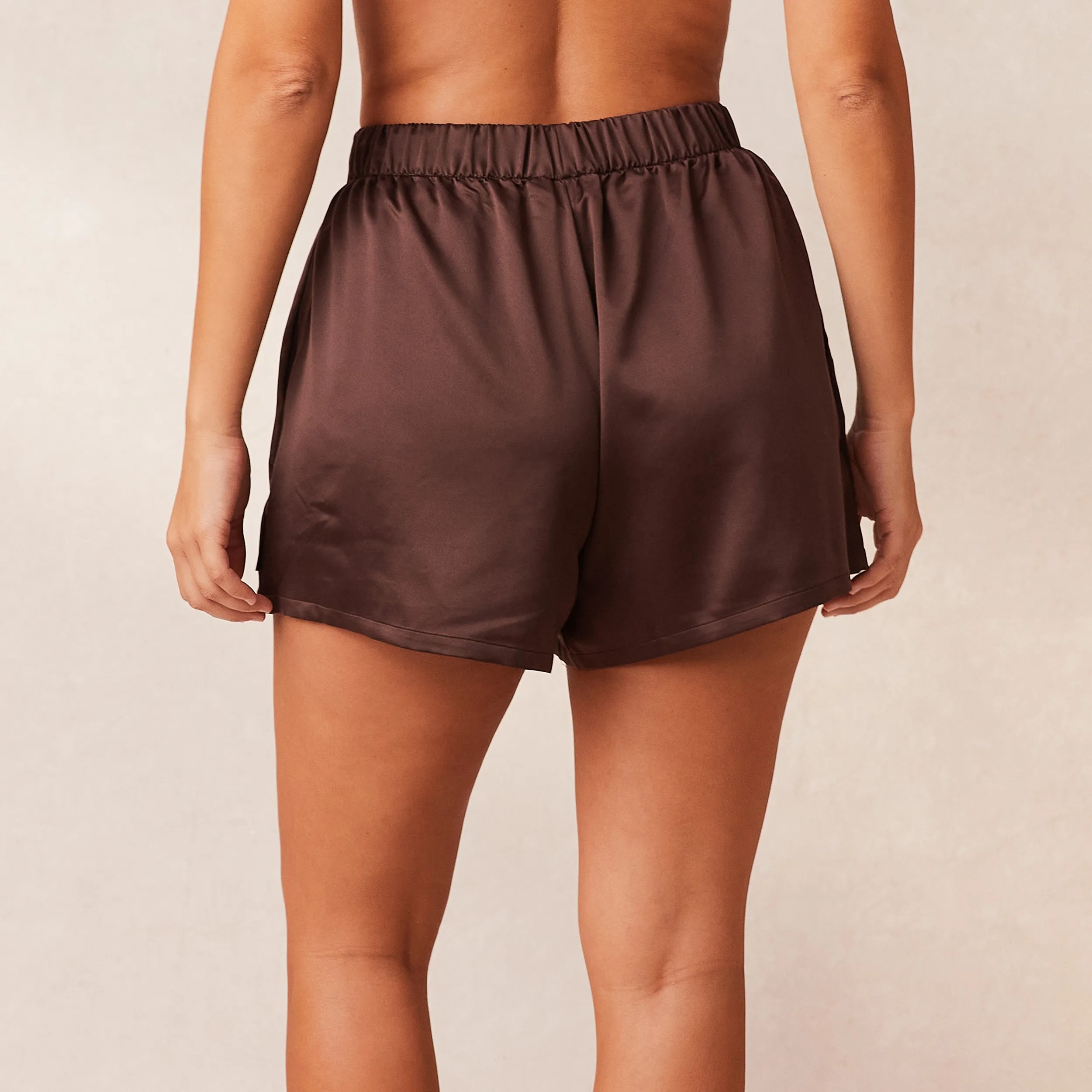 Classic Satin Short de Pyjama - Chocolat