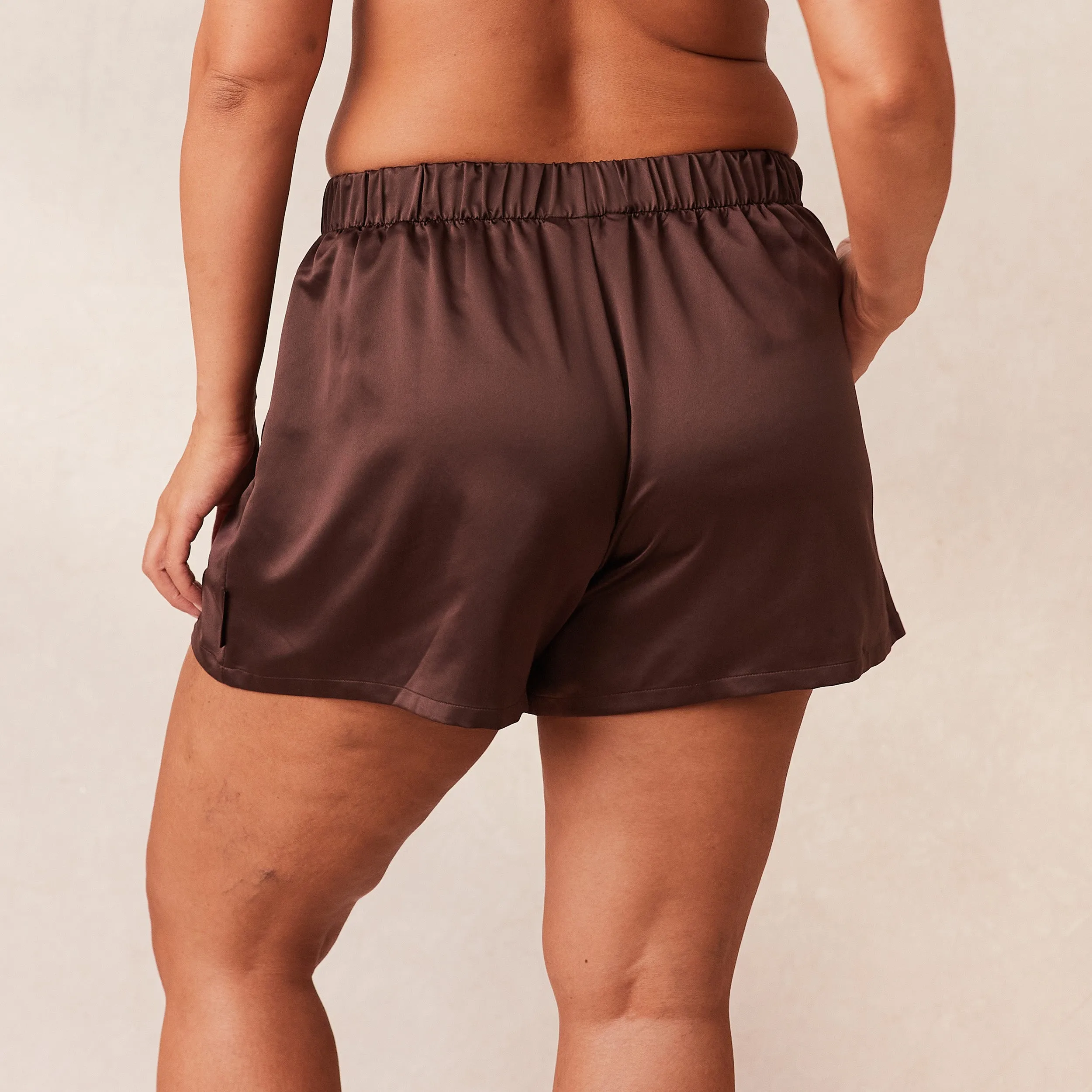 Classic Satin Short de Pyjama - Chocolat