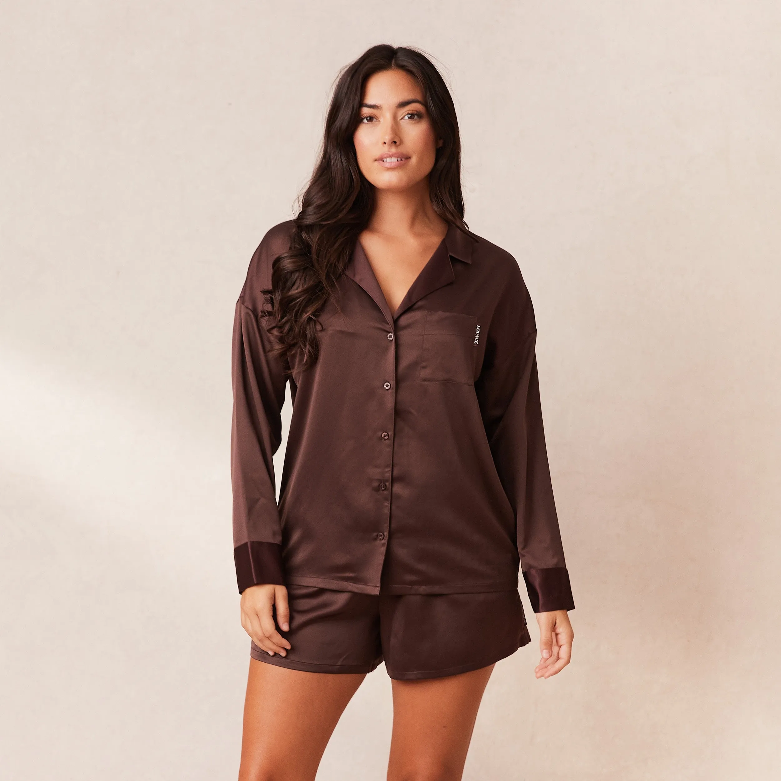 Classic Satin Short de Pyjama - Chocolat
