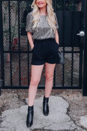 Collins Ruffle Waist Shorts - Black - Final Sale