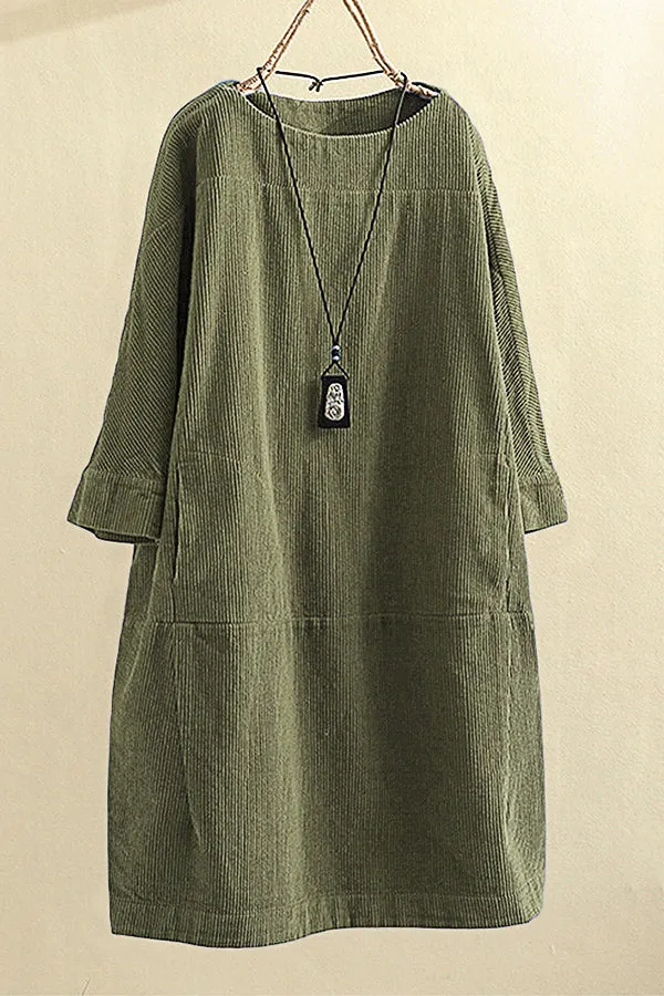 Corduroy Solid Color Loose Dress