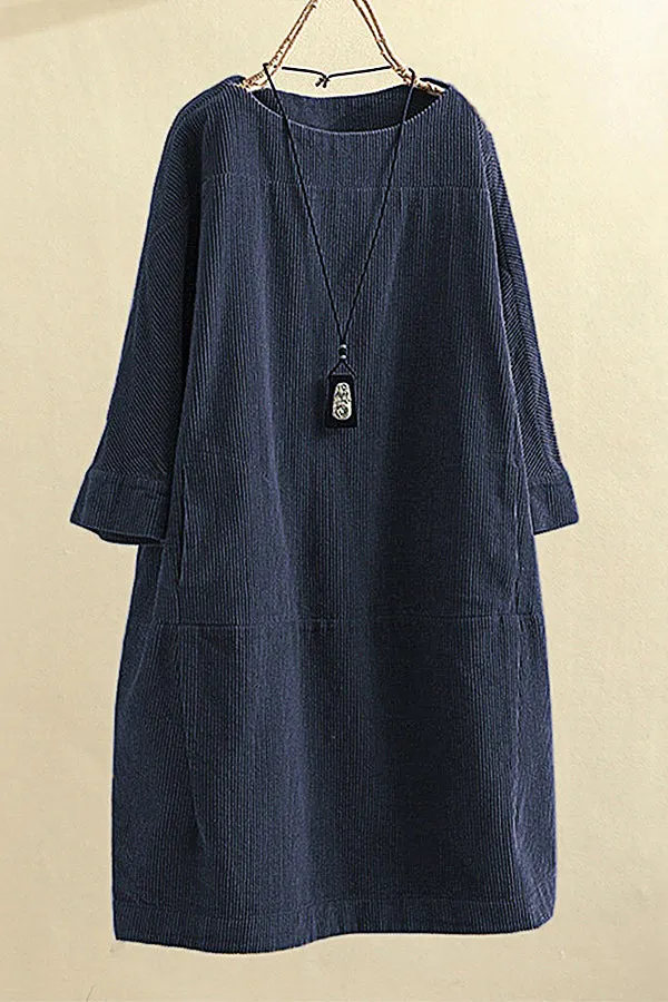 Corduroy Solid Color Loose Dress