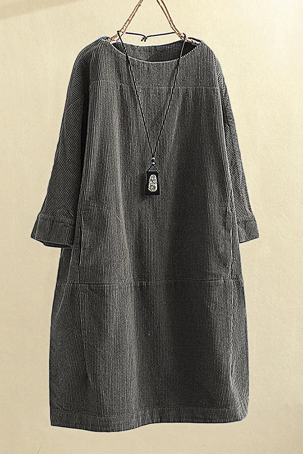 Corduroy Solid Color Loose Dress