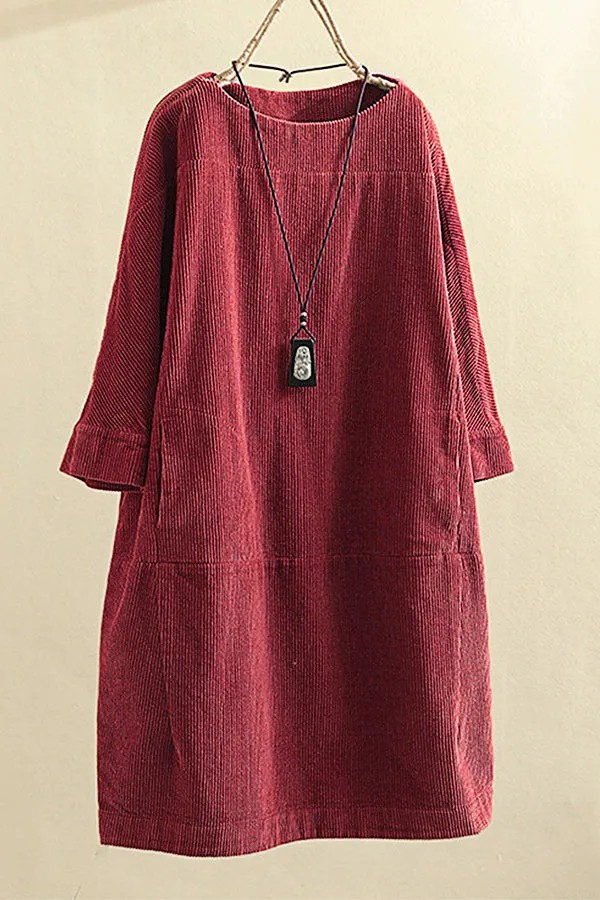 Corduroy Solid Color Loose Dress