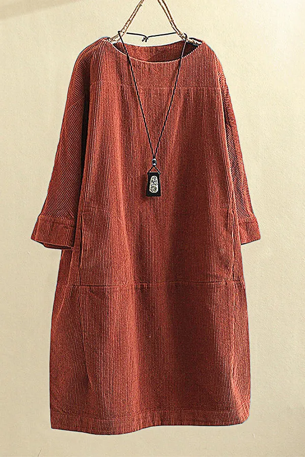 Corduroy Solid Color Loose Dress