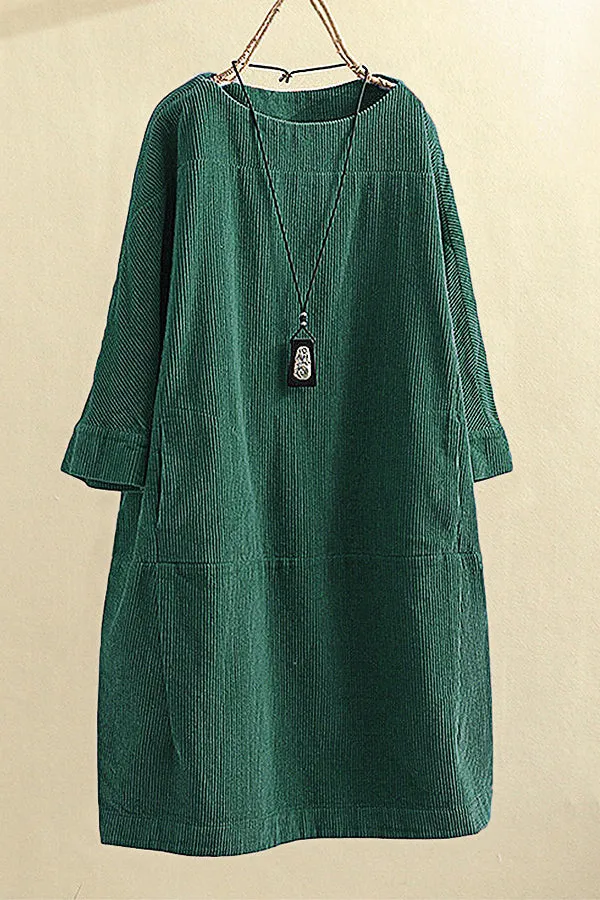 Corduroy Solid Color Loose Dress