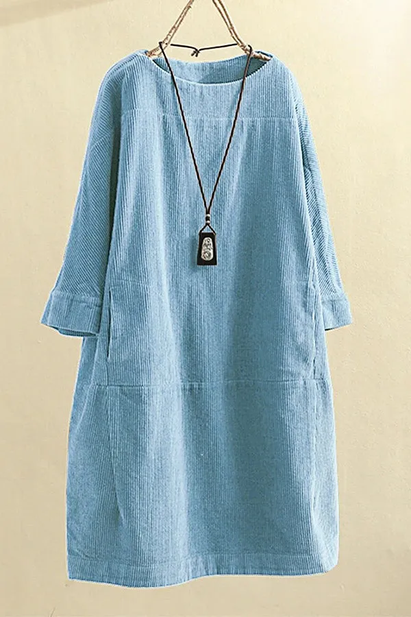 Corduroy Solid Color Loose Dress