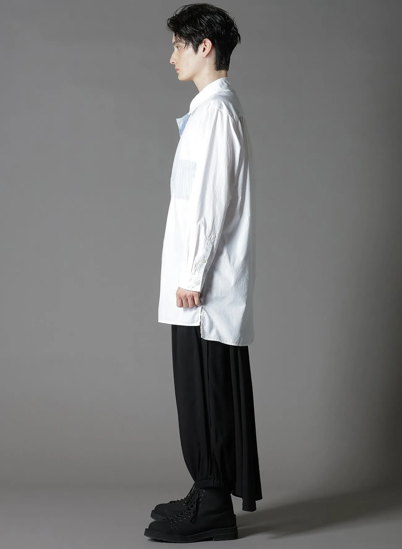 COTTON BROAD    STRIPE  SWITCHING RUFFLE SHIRTS