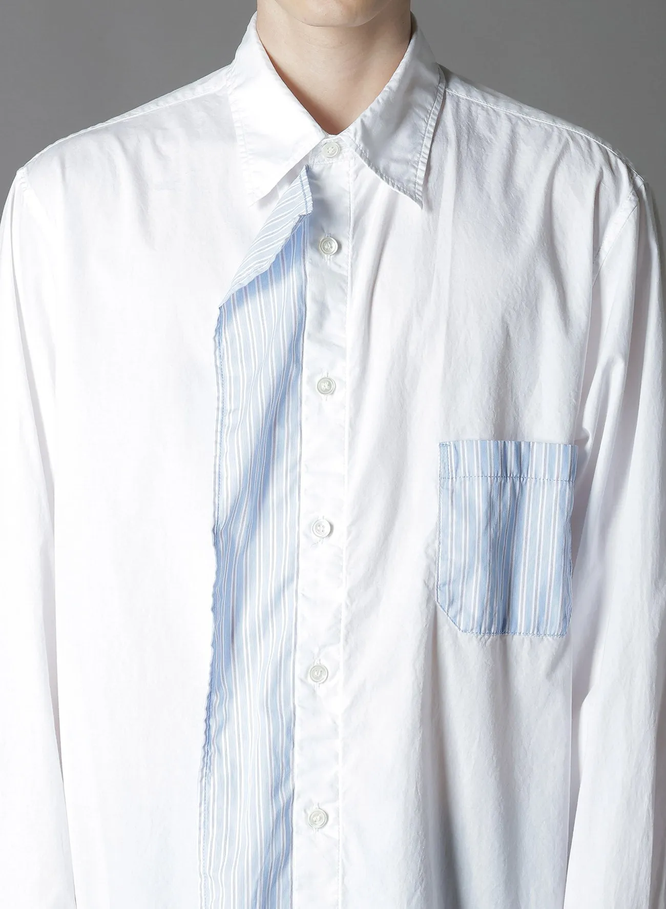 COTTON BROAD    STRIPE  SWITCHING RUFFLE SHIRTS