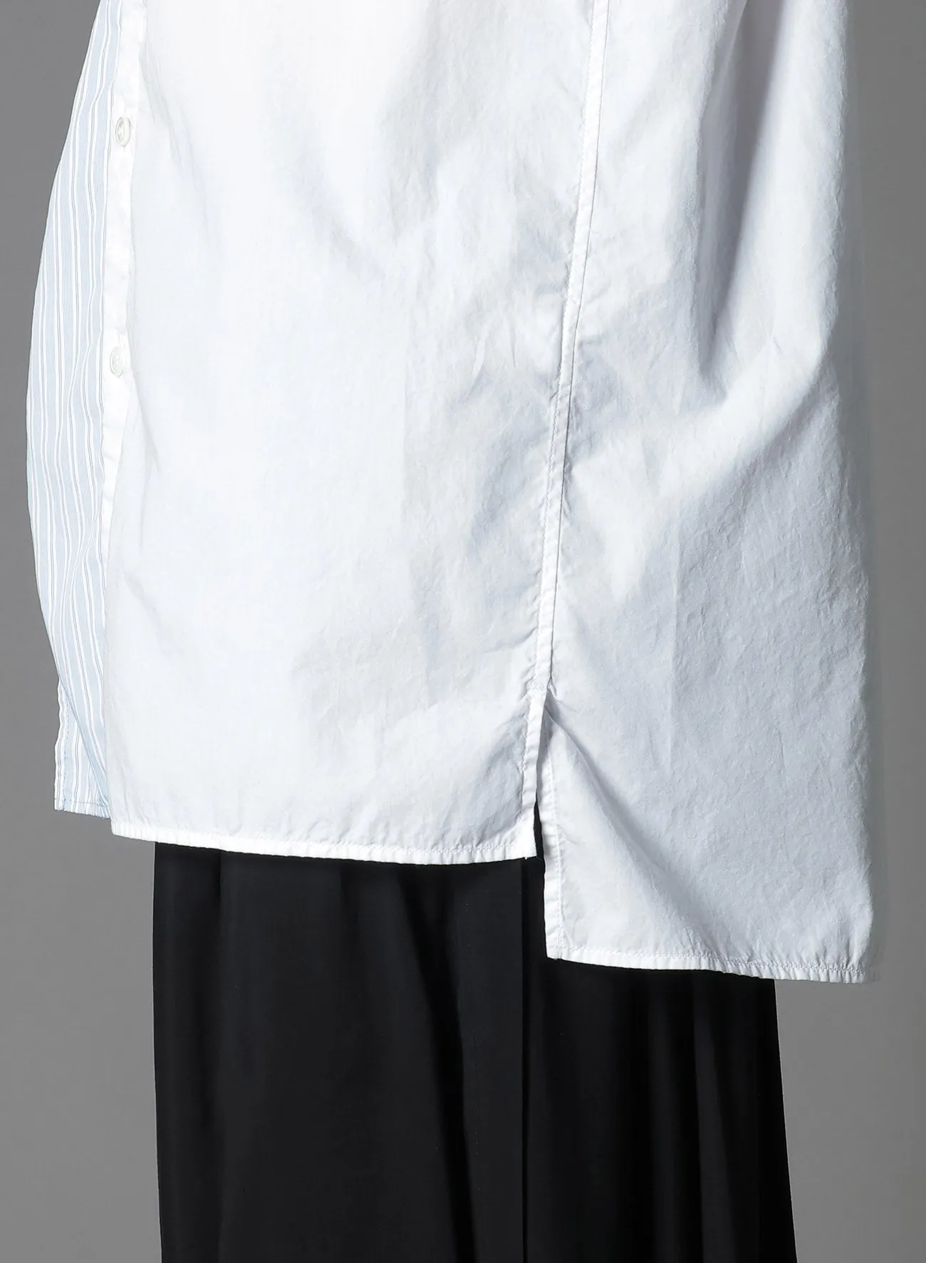 COTTON BROAD    STRIPE  SWITCHING RUFFLE SHIRTS