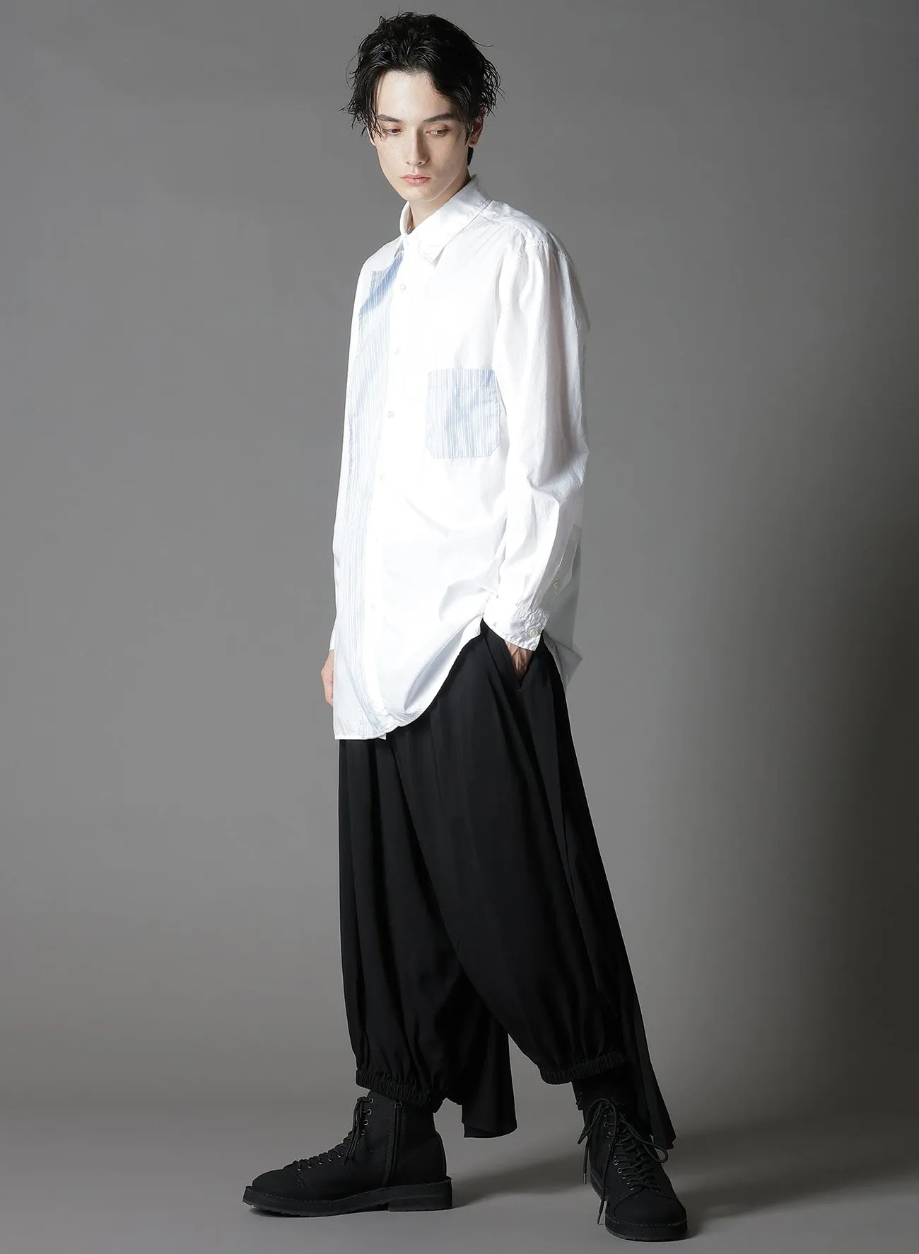 COTTON BROAD    STRIPE  SWITCHING RUFFLE SHIRTS