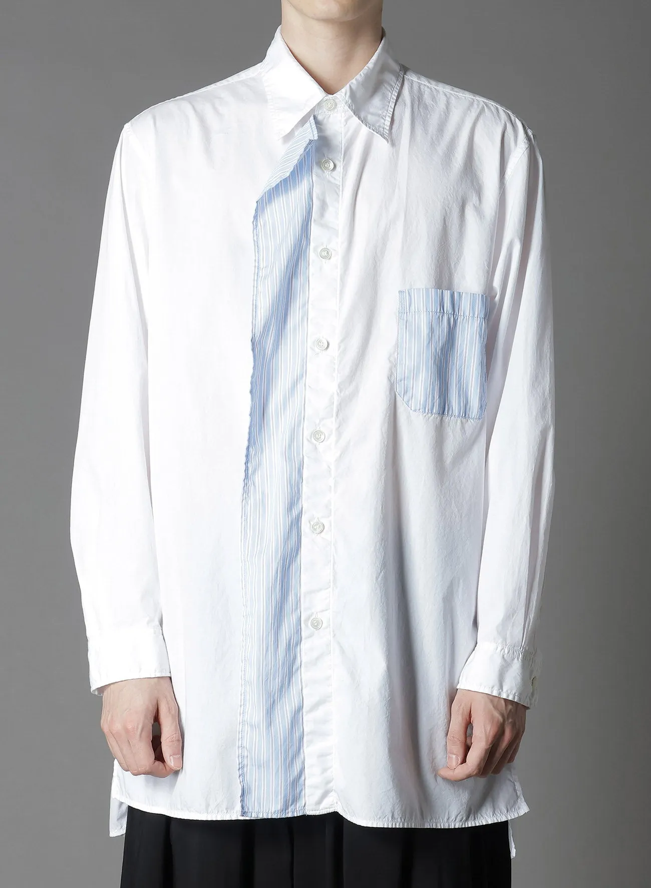 COTTON BROAD    STRIPE  SWITCHING RUFFLE SHIRTS