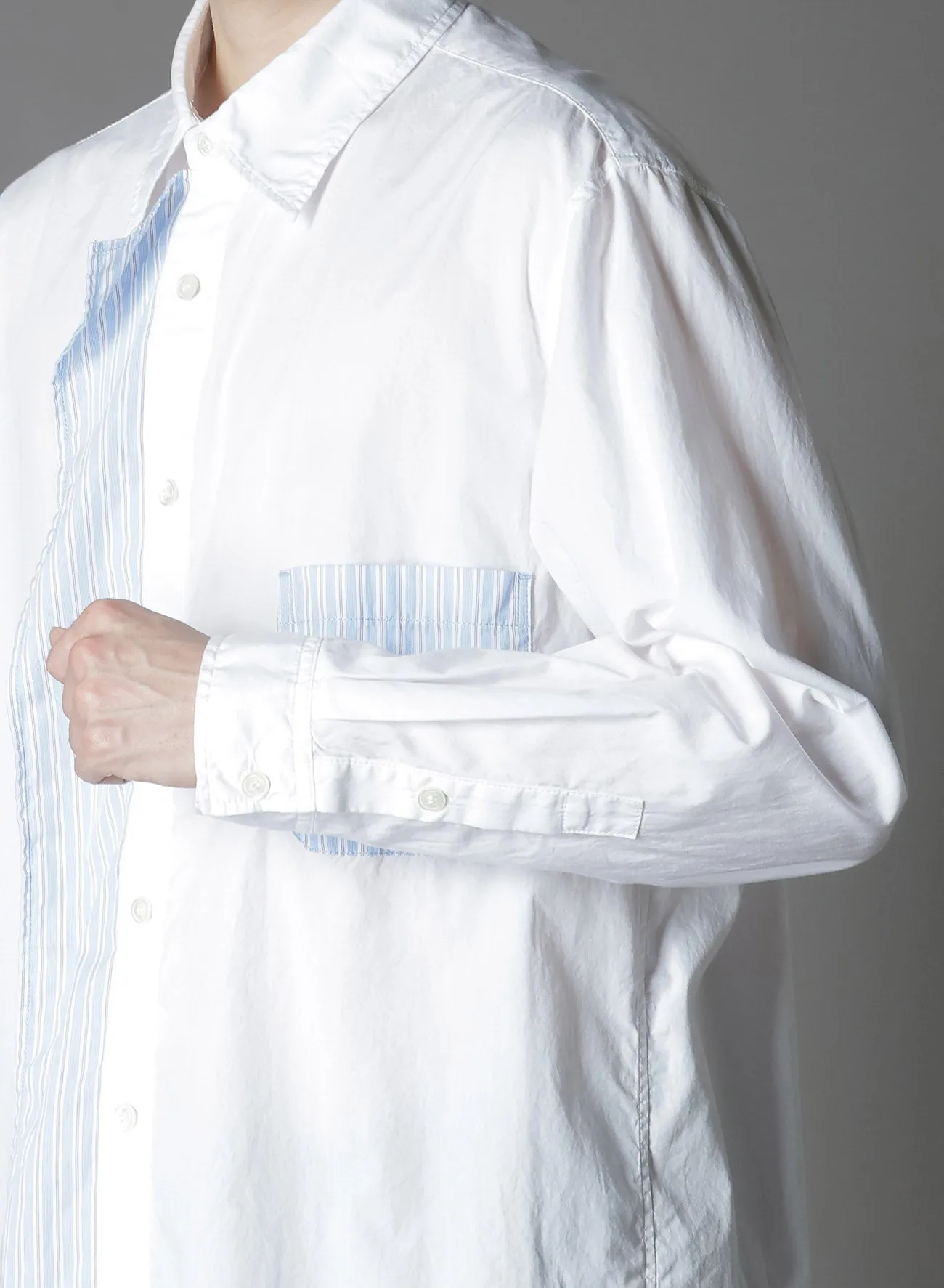 COTTON BROAD    STRIPE  SWITCHING RUFFLE SHIRTS